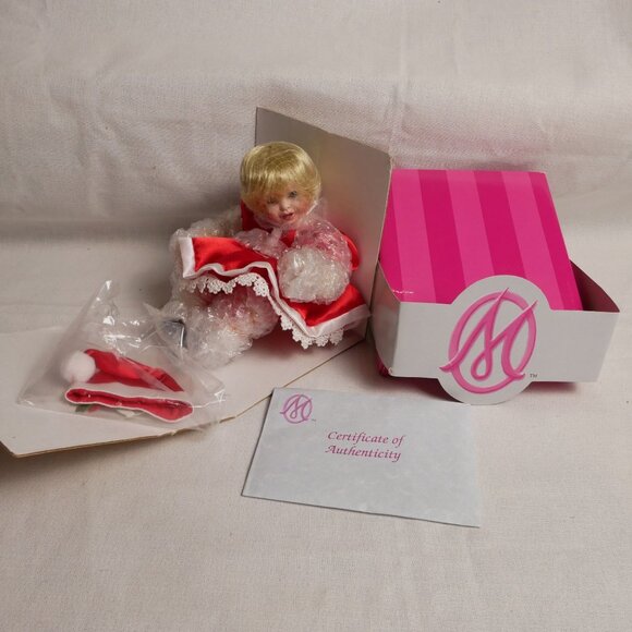 Marie Osmond Santa Baby Tiny Tot Doll With Box COA Necklace & Santa Hat NIB - Picture 2 of 6